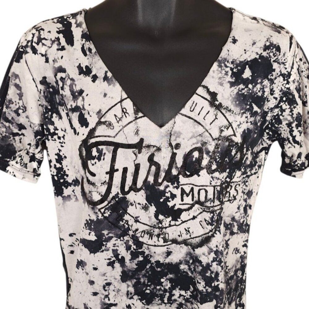 Affliction T Shirt Womens Size Small White Wild Motors FFW305 Paint Splatter